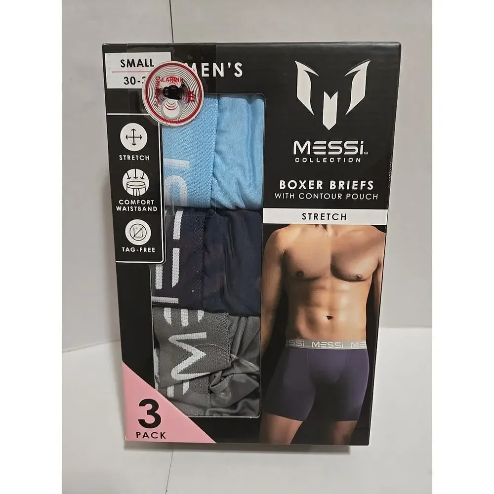 MESSI COLLECTION 3 Pack Mens Stretch Boxer Briefs NAVY SMALL NEW